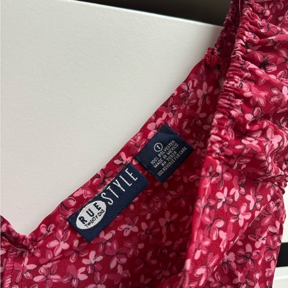 RUE 21 Vintage Y2K Pink Red Floral Cap Puff Sleeve Midi Dress Size Small - Picture 12 of 14